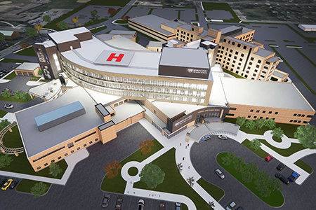 Rendering of an aerial view of Mankato's hospital expansion project