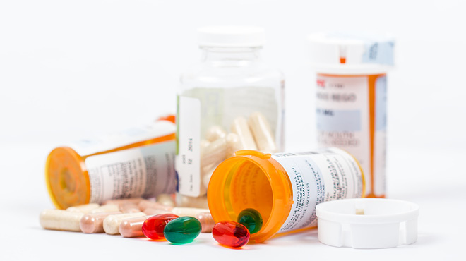 Prescription medications and bottles