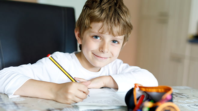 Elementary student doing homework