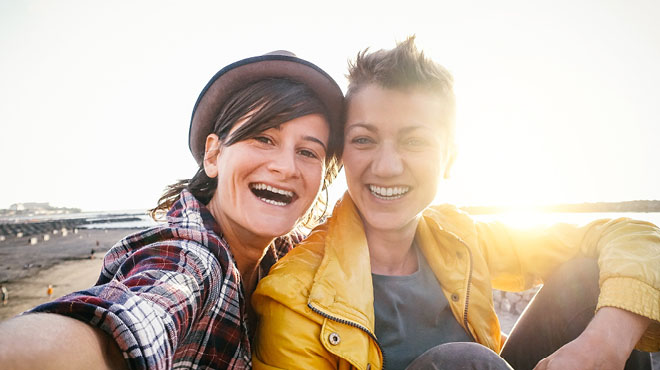 Two women smiling selfie