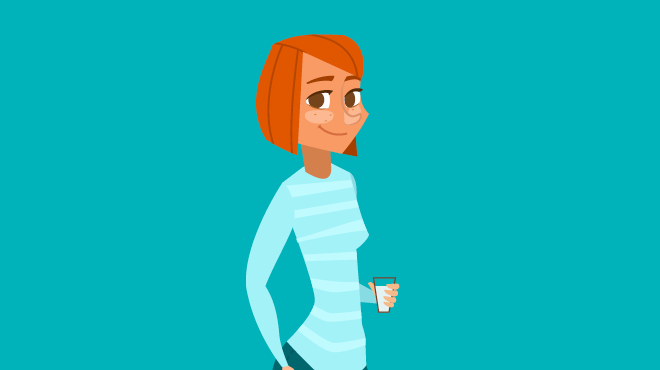 Woman holding glass of water illustration