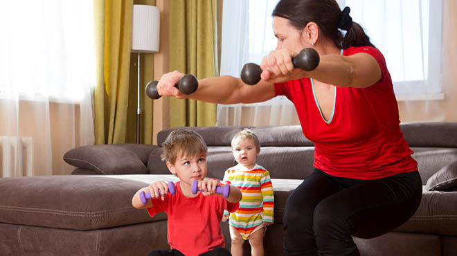 Mom and kids working out