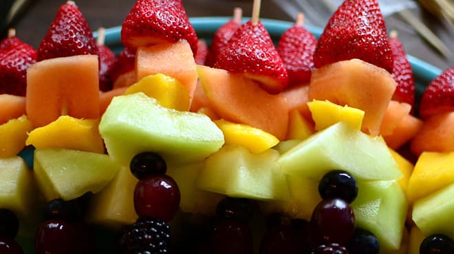 Fresh fruit on wood skewers