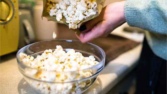 Microwave popcorn in bowl