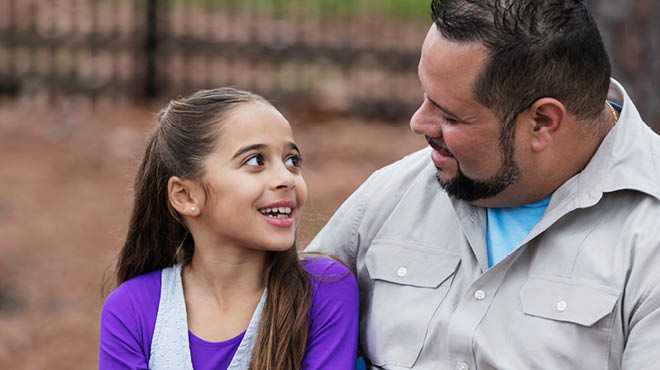 Parent talking with child