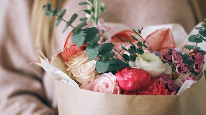 Flower bouquet in paper wrap