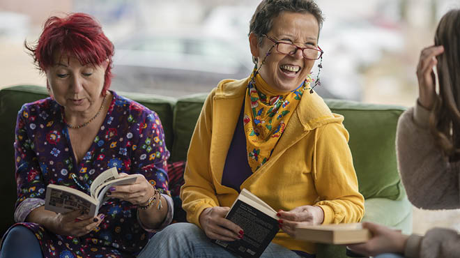 Group with books