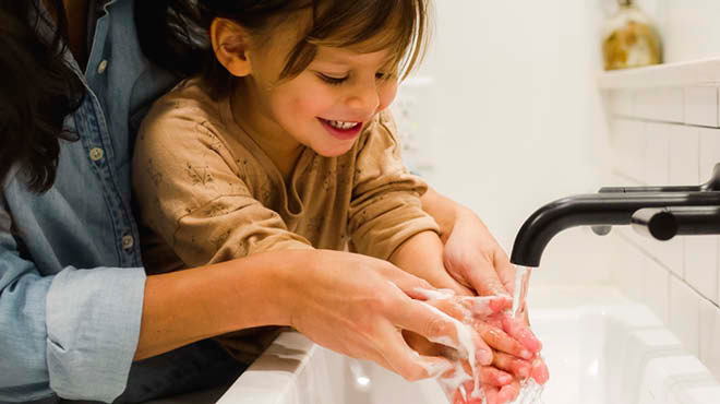 Parent and child handwashing