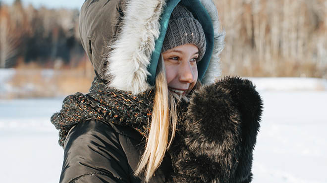 Person wearing furry winter gear
